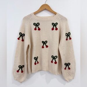 Oversized Wool Blend Bow Sweater Medium Coquette Girl FLAWED